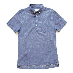Onia Mens Blue Striped Linen Cotton Polo Shirt Size S